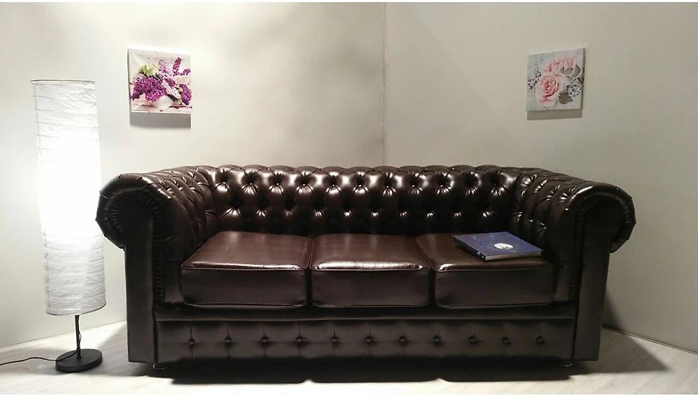 Прямой диван в классическом стиле Честерфилд-3 Браун