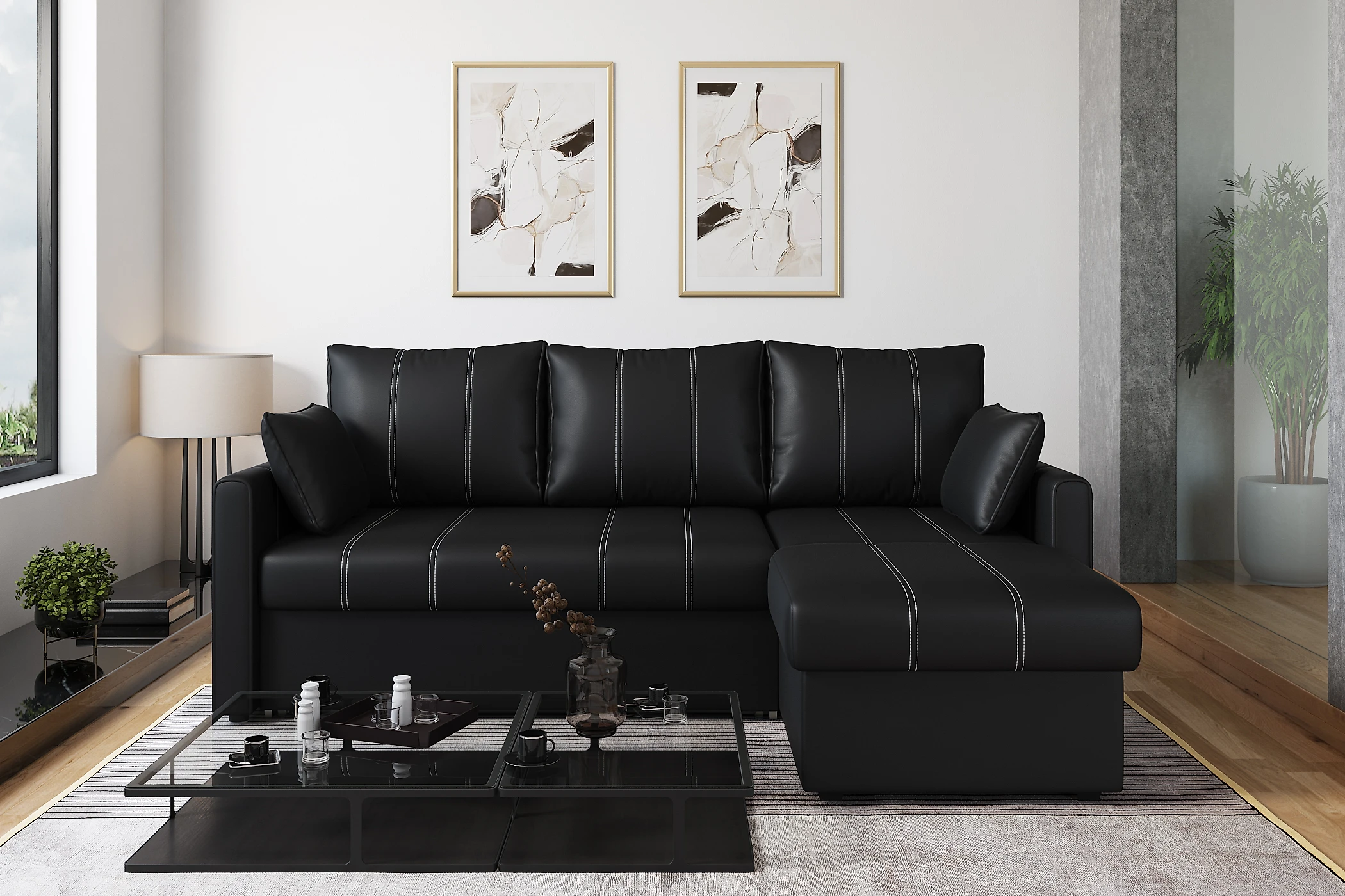 Угловой диван Риммини Дизайн 3 кожаный