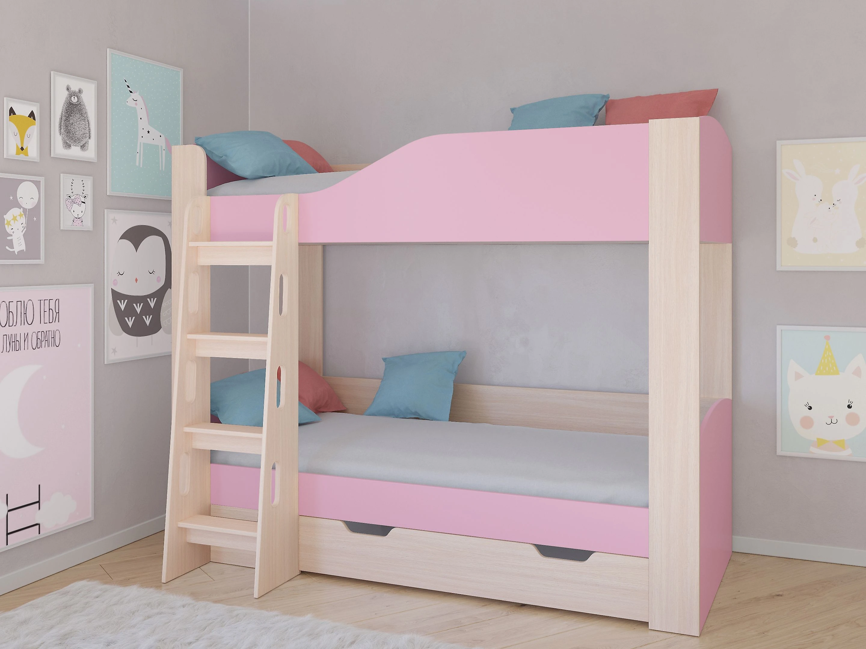 Детская кровать чердак  Астра-2 (Принцесса) Розовый