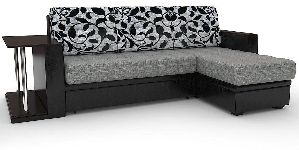 Угловой диван с правым углом Атланта-эконом Грей Флауэрс со столиком