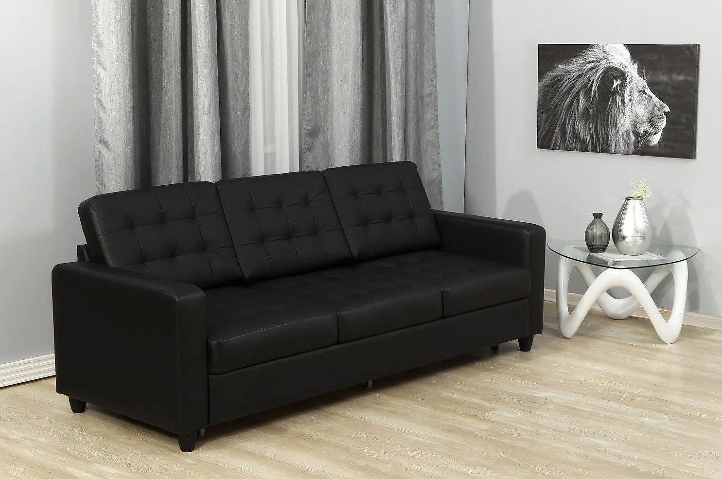 Чёрный кожаный диван кожаный Камелот Дизайн 2