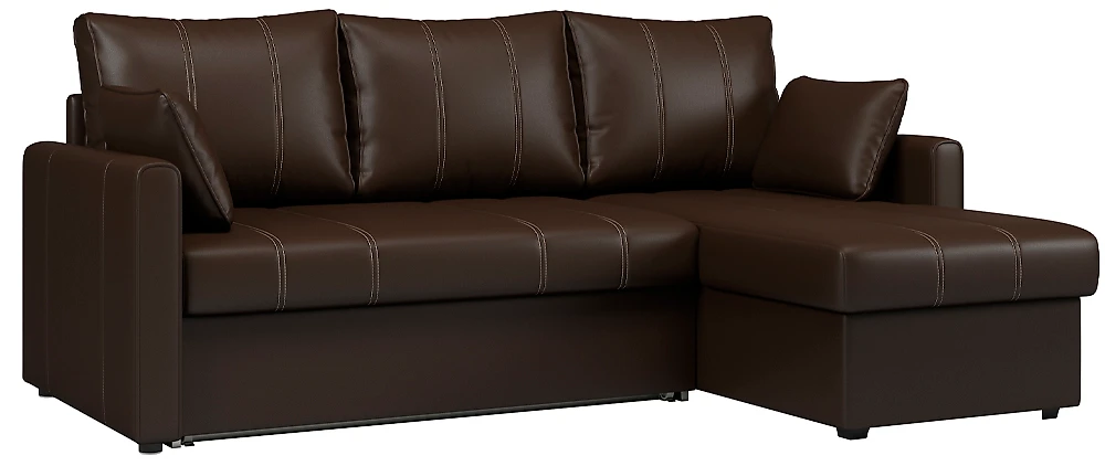 Коричневый угловой диван Риммини Дизайн 5 кожаный