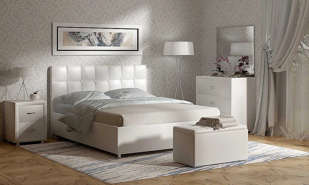 кровать белого цвета Tivoli-1 - Афина (Эмбер) 140х200 с матрасом