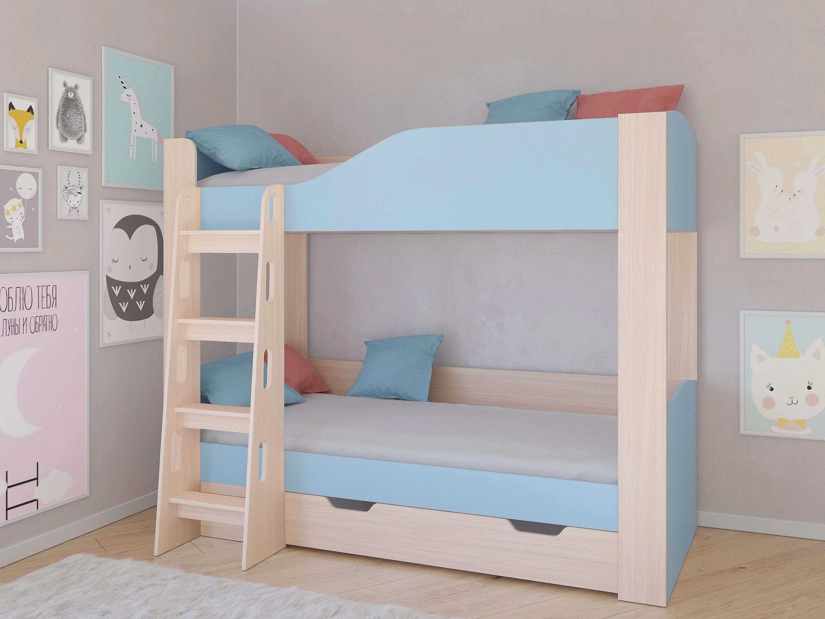 Детская кровать чердак  Астра-2 Голубой