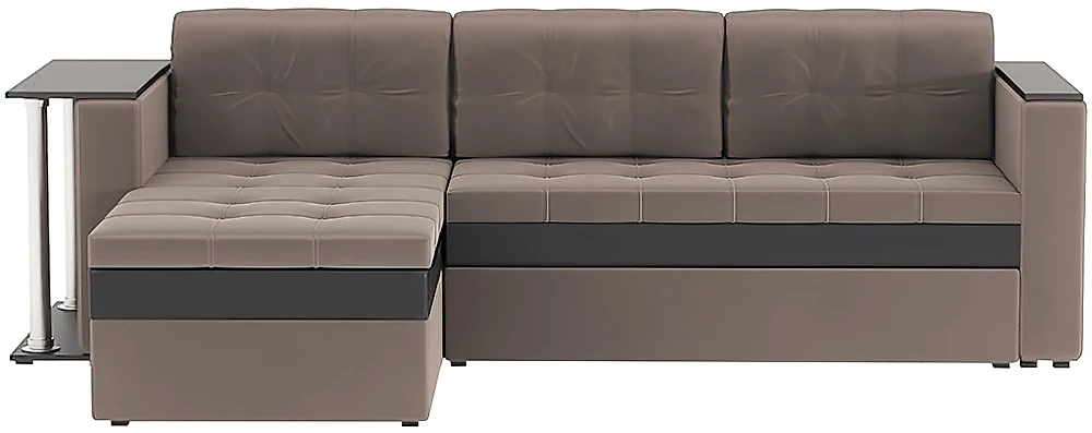 Угловой диван универсальный Атланта Плюш Лайт Браун со столиком