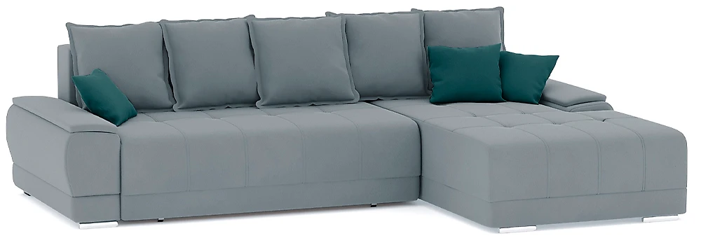 Угловой диван с левым углом Nordviks (Модерн) Плюш Плюш Лайт Грей - Изумруд