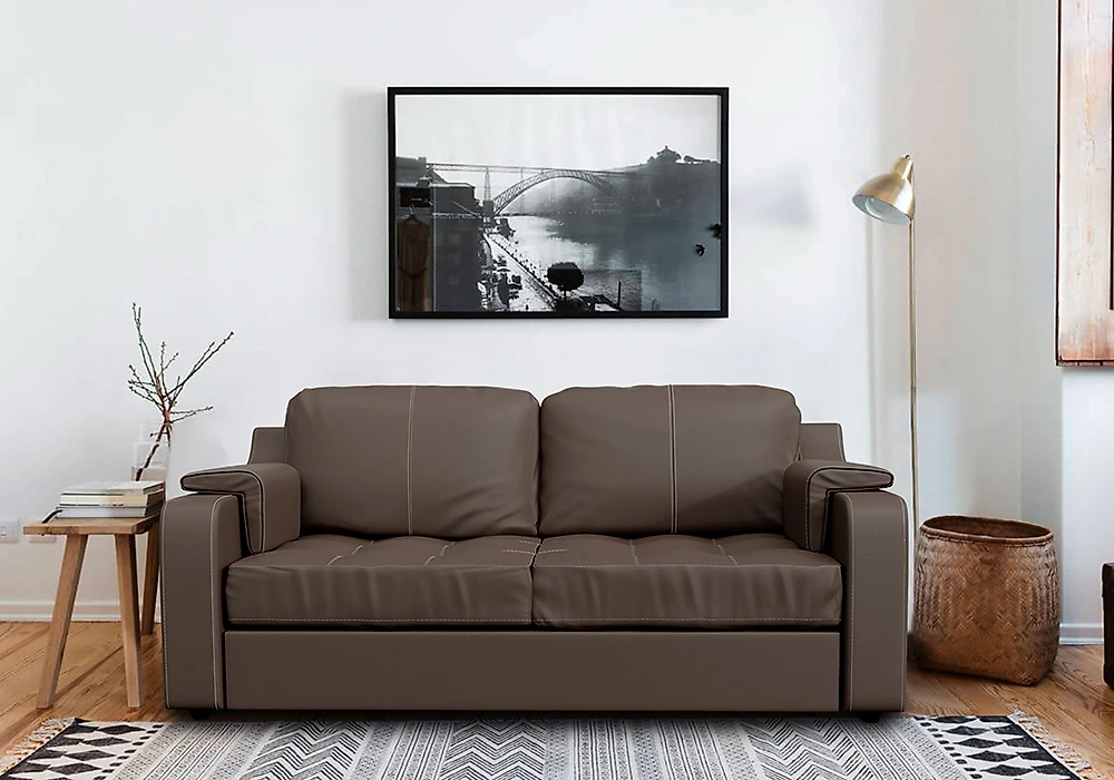 Коричневый прямой диван Берета  2-х местный Дизайн 2 кожаный
